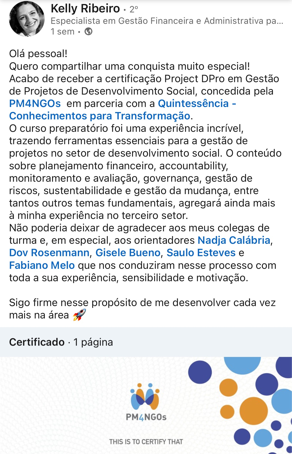 Depoimento sobre o curso Project DPro — Quintessência