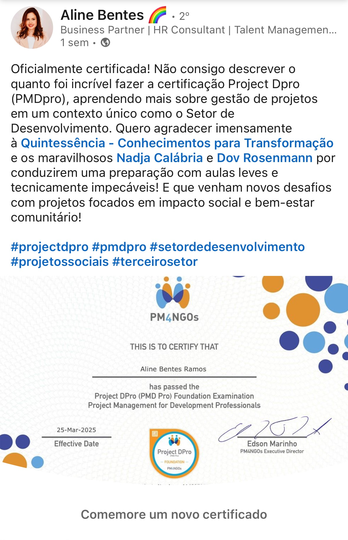 Depoimento sobre o curso Project DPro — Quintessência