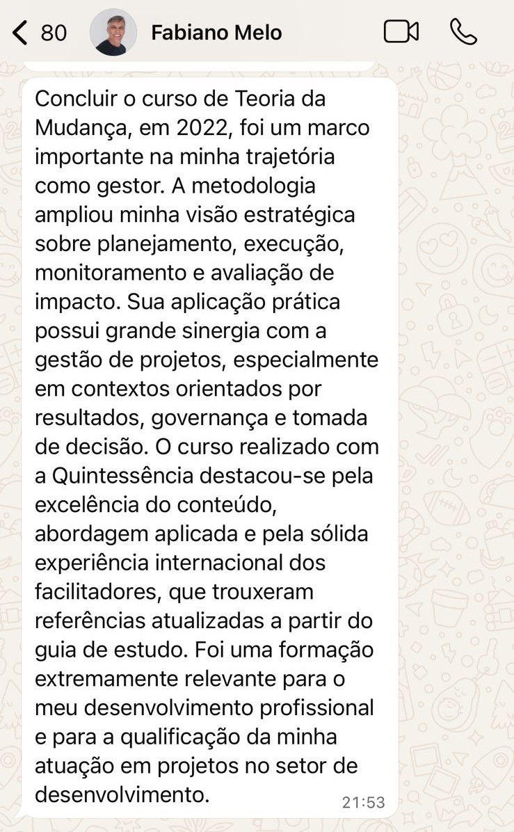 Depoimento de Fabiano Melo, gestor, sobre o curso de Teoria da Mudança realizado em 2022