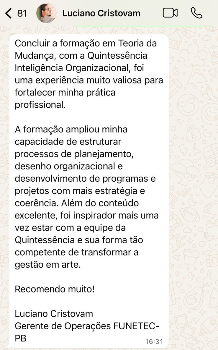 Depoimento de Luciano Cristovam, Gerente de Operações da FUNETEC-PB, sobre a formação em Teoria da Mudança